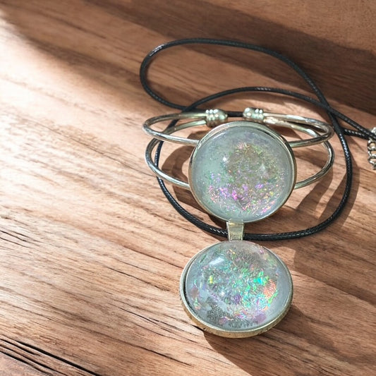 Iridescent Galaxy Pendant necklace and bracelet